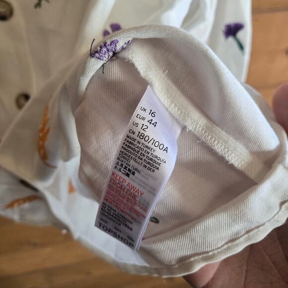 Topshop Floral Top Embroidered Flower Botanical Tie Sleeve Button Down Blouse 12 - Picture 6 of 6